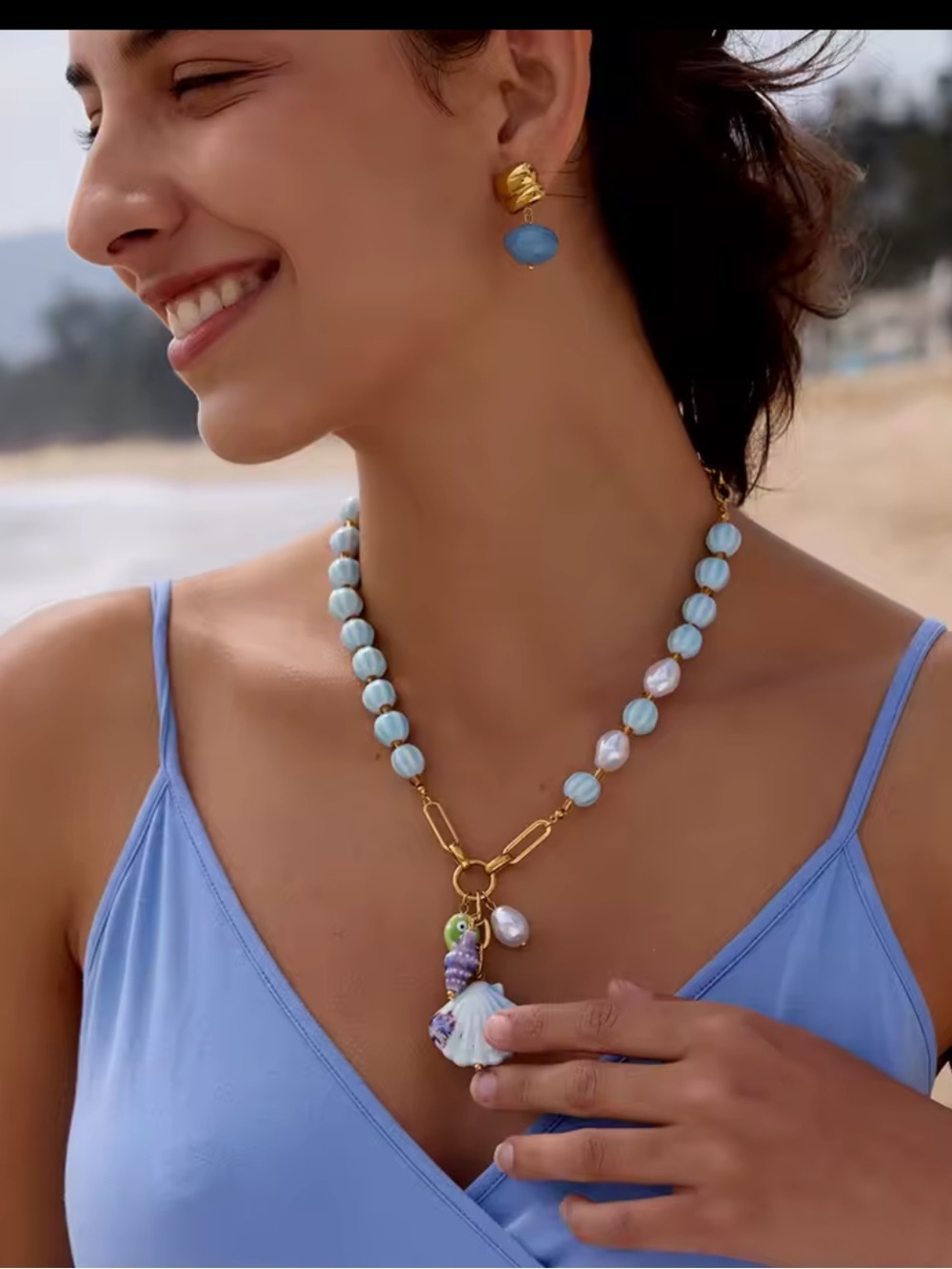 Beach Babes Pastel Beaded Shell Charm Necklace - Picture 10 of 13